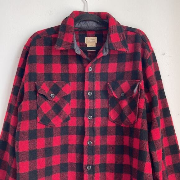 Vintage L. L. Bean wool blend buffalo plaid button down shirt jacket shacket  L - Picture 2 of 7